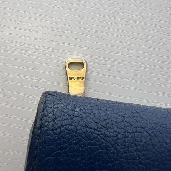 Miu Miu Madras Bicolor Leather Wallet Blue Compact Bifold Zip Coin Purse Auth - Picture 3 of 9